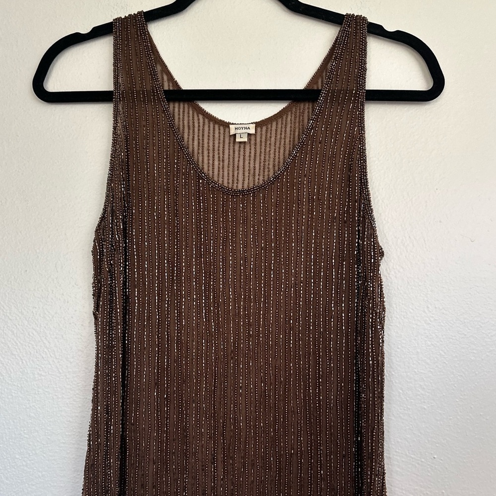 Anthropologie Moyna Sheer Beaded Brown Tank Top - Picture 3 of 15